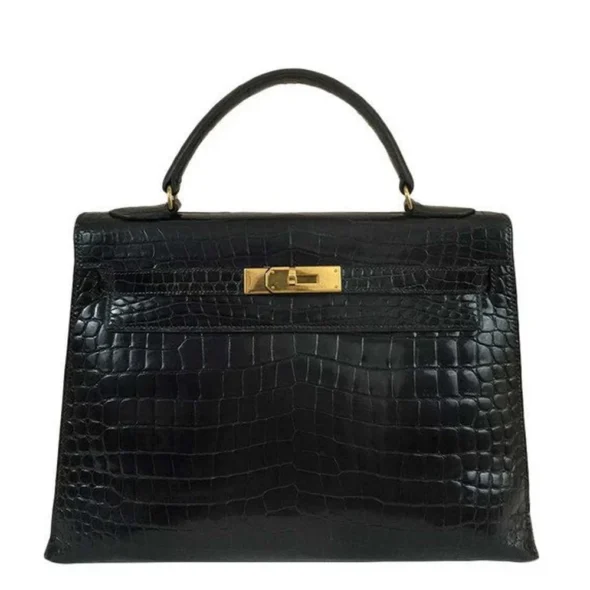 Hermès Dupe Kelly 32 Porosus Crocodile Black GHW - Exotic Creations