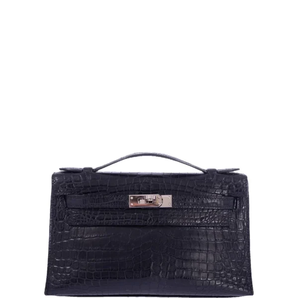 Hermès Dupe Kelly Pochette Black Matte Niloticus Crocodile PHW - Exotic Creations