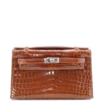Hermès Dupe Kelly Pochette Mini Crocodile Miel PHW - Exotic Creations