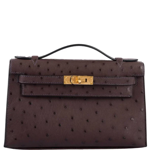 Hermès Dupe Kelly Pochette Rouge Ostrich GHW - Exotic Creations