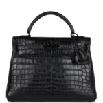 Hermès Dupe Kelly Retourne 32 So Black Matte Niloticus Crocodile Black HW - Exotic Creations