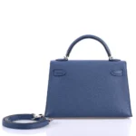 Hermès Dupe Mini Kelly 20 II Blue Brighton & Magnolia Chevre PHW - Exotic Creations Back