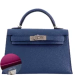 Hermès Dupe Mini Kelly 20 II Blue Brighton & Magnolia Chevre PHW - Exotic Creations Front