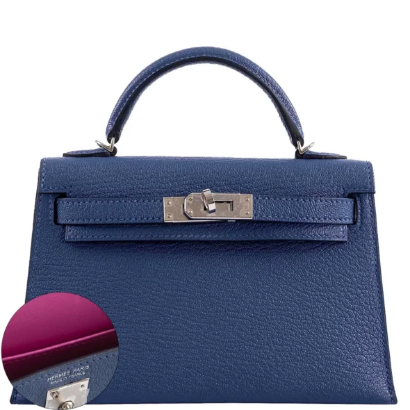 Hermès Dupe Mini Kelly 20 II Blue Brighton & Magnolia Chevre PHW - Exotic Creations