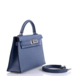 Hermès Dupe Mini Kelly 20 II Blue Brighton & Magnolia Chevre PHW - Exotic Creations Side1