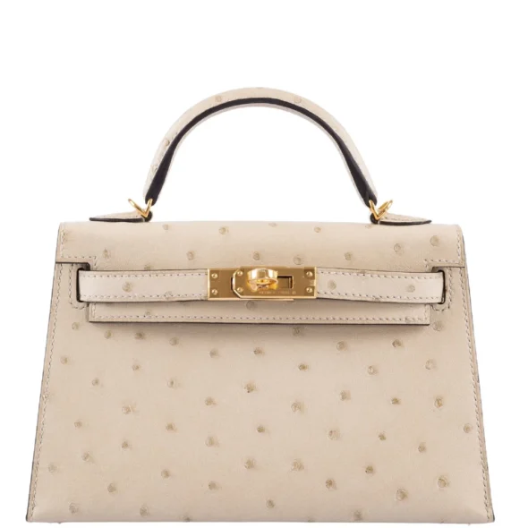 Hermès Dupe Mini Kelly 20 II Parchemin Ostrich GHW - Exotic Creations