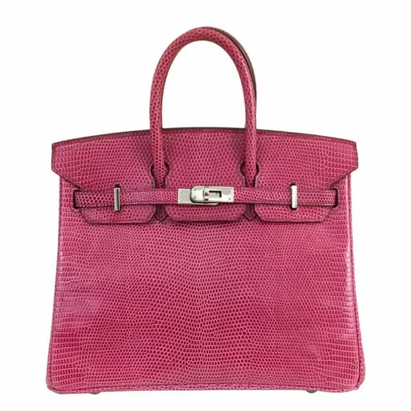 Hermès-Inspired Designer Dupes Birkin 25 Fuchsia Pink Lizard PHW - Exotic Creations Front Hermès-Inspired Designer Dupes Birkin 25 Fuchsia Pink Lizard PHW - Exotic Creations