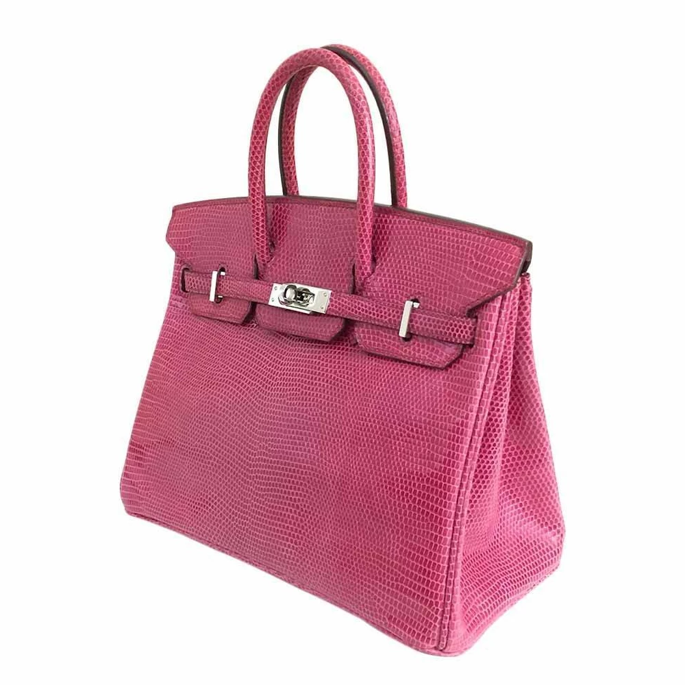 Hermès-Inspired Designer Dupes Birkin 25 Fuchsia Pink Lizard PHW - Exotic Creations Side1
