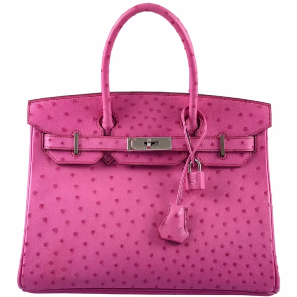 Hermès-Inspired Designer Dupes Birkin 30 Fuchsia Ostrich PHW - Exotic Creations