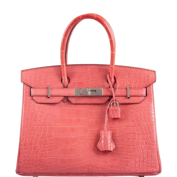 Hermès-Inspired Designer Dupes Birkin 30 Matte Bougainvillier Alligator PHW - Exotic Creations