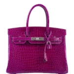 Hermès-Inspired Designer Dupes Birkin 30 Rose Pourpre Shiny Porosus Crocodile PHW - Exotic Creations