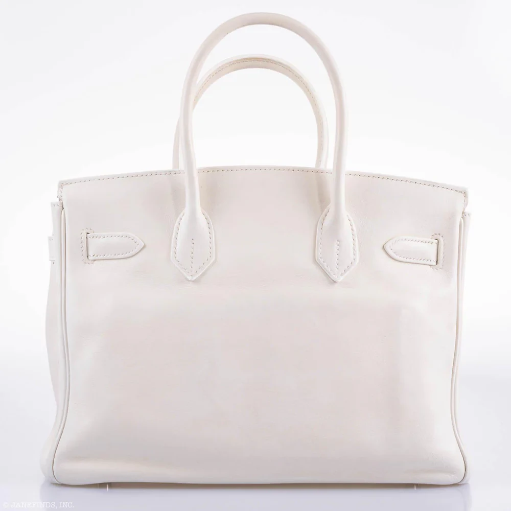 Hermès-Inspired Designer Dupes Birkin 30 White Swift PHW - Exotic Creations Back
