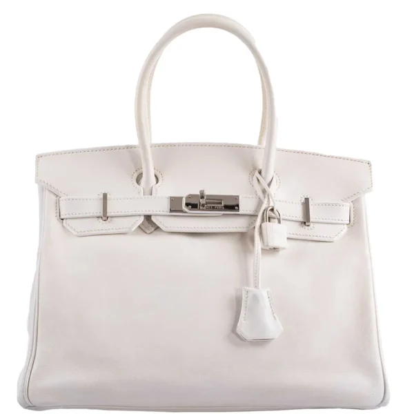 Hermès-Inspired Designer Dupes Birkin 30 White Swift PHW - Exotic Creations Front