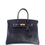 Hermès-Inspired Designer Dupes Birkin 35 Bleu Baltique Shiny Porosus Crocodile GHW - Exotic Creations