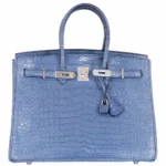 Hermès-Inspired Designer Dupes Birkin 35 Bleu Brighton Porosus Crocodile PHW - Exotic Creations