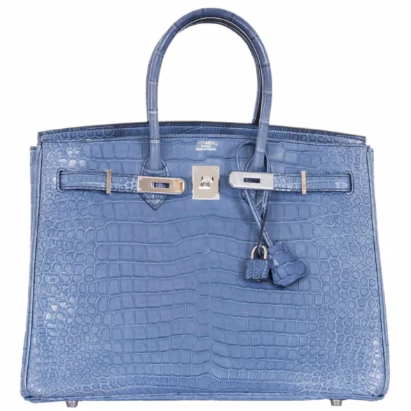 Hermès-Inspired Designer Dupes Birkin 35 Bleu Brighton Porosus Crocodile PHW - Exotic Creations