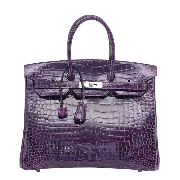 Hermès-Inspired Designer Dupes Birkin 35 Crocodile Amethyst PHW - Exotic Creations