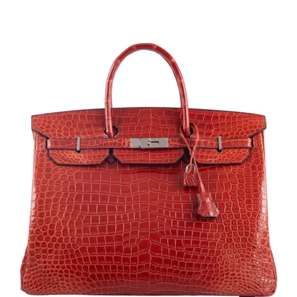 Hermès-Inspired Designer Dupes Birkin 40 Rouge H Matte Porosus Crocodile PHW - Exotic Creations