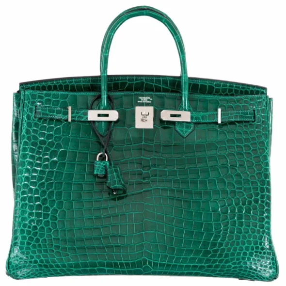 Hermès-Inspired Designer Dupes Birkin 40 Vert Emerald Porosus Crocodile PHW - Exotic Creations