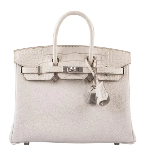 Hermès-Inspired Designer Dupes Birkin Touch 25 Beton Matte Alligator & Togo PHW - Exotic Creations