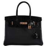 Hermès-Inspired Designer Dupes Birkin Touch 30 Black Novillo & Niloticus Crocodile RGHW - Exotic Creations