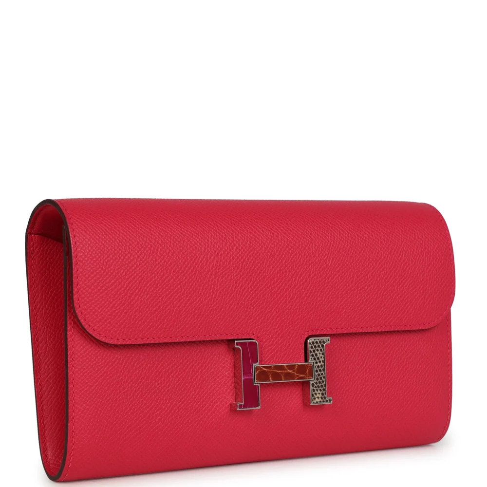 Hermès-Inspired Designer Dupes Constance Wallet To Go Rose Extreme Marquette Epsom PHW - Exotic Creations Side1