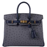 Hermès-Inspired Designer Dupes HSS Birkin 25 Gris Agate & Blue Iris Ostrich GHW - Exotic Creations
