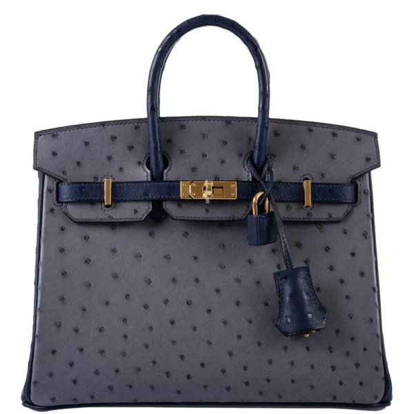 Hermès-Inspired Designer Dupes HSS Birkin 25 Gris Agate & Blue Iris Ostrich GHW - Exotic Creations