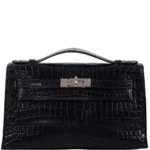 Hermès-Inspired Designer Dupes JPG Kelly Pochette Black Matte Niloticus Crocodile PHW - Exotic Creations