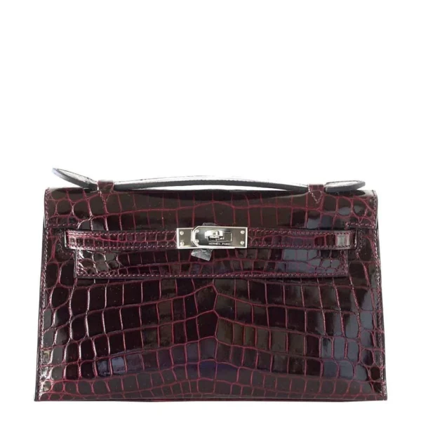 Hermès-Inspired Designer Dupes JPG Kelly Pochette Bordeaux Niloticus Crocodile PHW - Exotic Creations