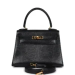 Hermès-Inspired Designer Dupes Kelly 20 Black Varanus Salvator Lizard GHW - Exotic Creations