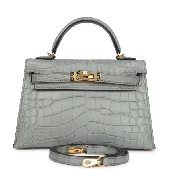 Hermès Kelly 20 Gris Ciment Matte Alligator Dupe