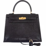 Hermès-Inspired Designer Dupes Kelly 25 Black Lizard GHW - Exotic Creations