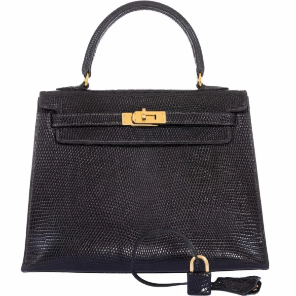 Hermès-Inspired Designer Dupes Kelly 25 Black Lizard GHW - Exotic Creations