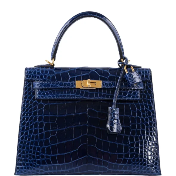 Hermès-Inspired Designer Dupes Kelly 25 Blue Sapphire Alligator GHW - Exotic Creations