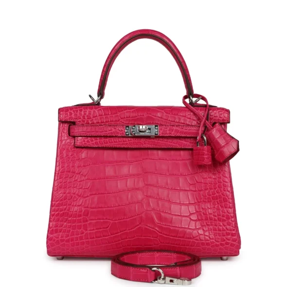 Hermès-Inspired Kelly 25 Framboise Matte Alligator PHW