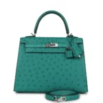 Hermès-Inspired Designer Dupes Kelly 25 Vert Verone Ostrich PHW - Exotic Creations