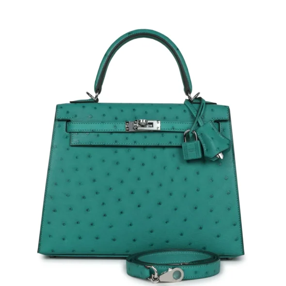 Hermès-Inspired Designer Dupes Kelly 25 Vert Verone Ostrich PHW - Exotic Creations