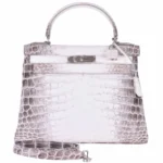 Hermès-Inspired Designer Dupes Kelly 28 Himalayan Porosus Crocodile PHW - Exotic Creations