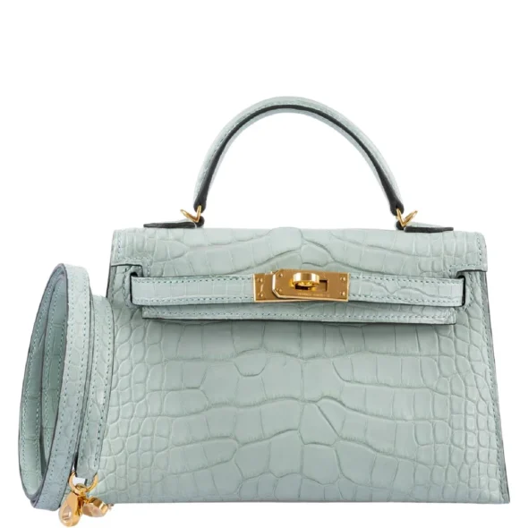Hermès-Inspired Mini Kelly 20 II Vert D’Eau Matte Alligator GHW | Exotic Creations