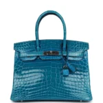Hermès-Inspired Birkin 30 Bleu Izmir Shiny Croc Bag | Exotic Creations