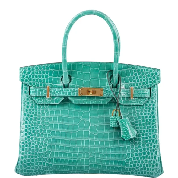 Hermès-Inspired Luxury Handbags Birkin 30 Vert Jade Shiny Porosus Crocodile GHW - Exotic Creations