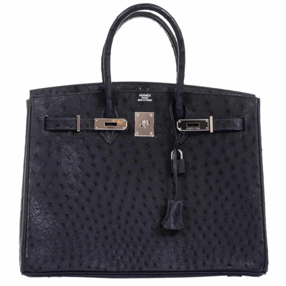 Hermès-Inspired Luxury Handbags Birkin 35 Bluedigo Ostrich PHW - Exotic Creations