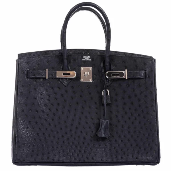 Hermès-Inspired Luxury Handbags Birkin 35 Bluedigo Ostrich PHW - Exotic Creations