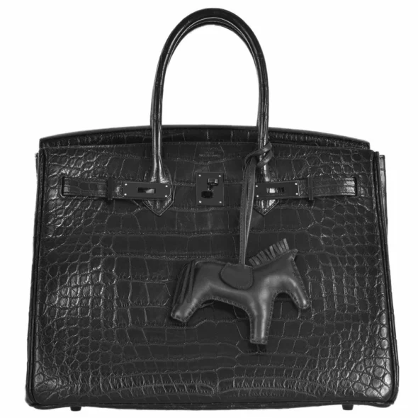 Hermès-Inspired Luxury Handbags Birkin 35 So Black Alligator Black Matte Black HW - Exotic Creations