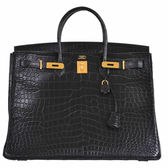 Hermès-Inspired Luxury Handbags Birkin 40 Black Matte Porosus Crocodile GHW - Exotic Creations
