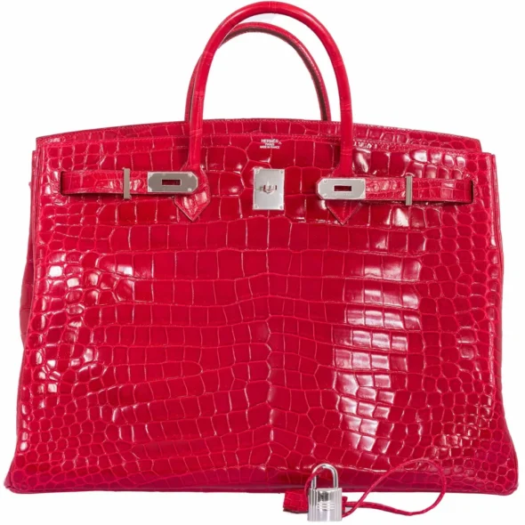 Hermès-Inspired Luxury Handbags Birkin 50 Shiny Braise Porosus Crocodile PHW - Exotic Creations