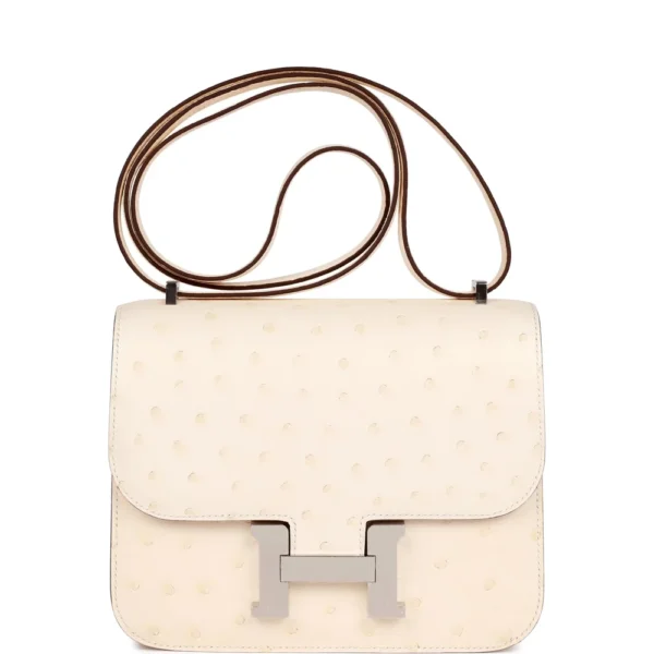 Hermès-Inspired Luxury Handbags Constance 18 Nata Ostrich PHW - Exotic Creations