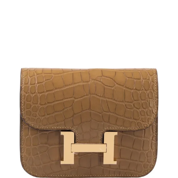 Hermès-Inspired Luxury Handbags Constance Slim Wallet Kraft Matte Alligator GHW - Exotic Creations