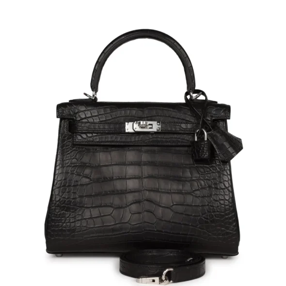 Hermès-Inspired Luxury Handbags Kelly 25 Black Matte Alligator PHW